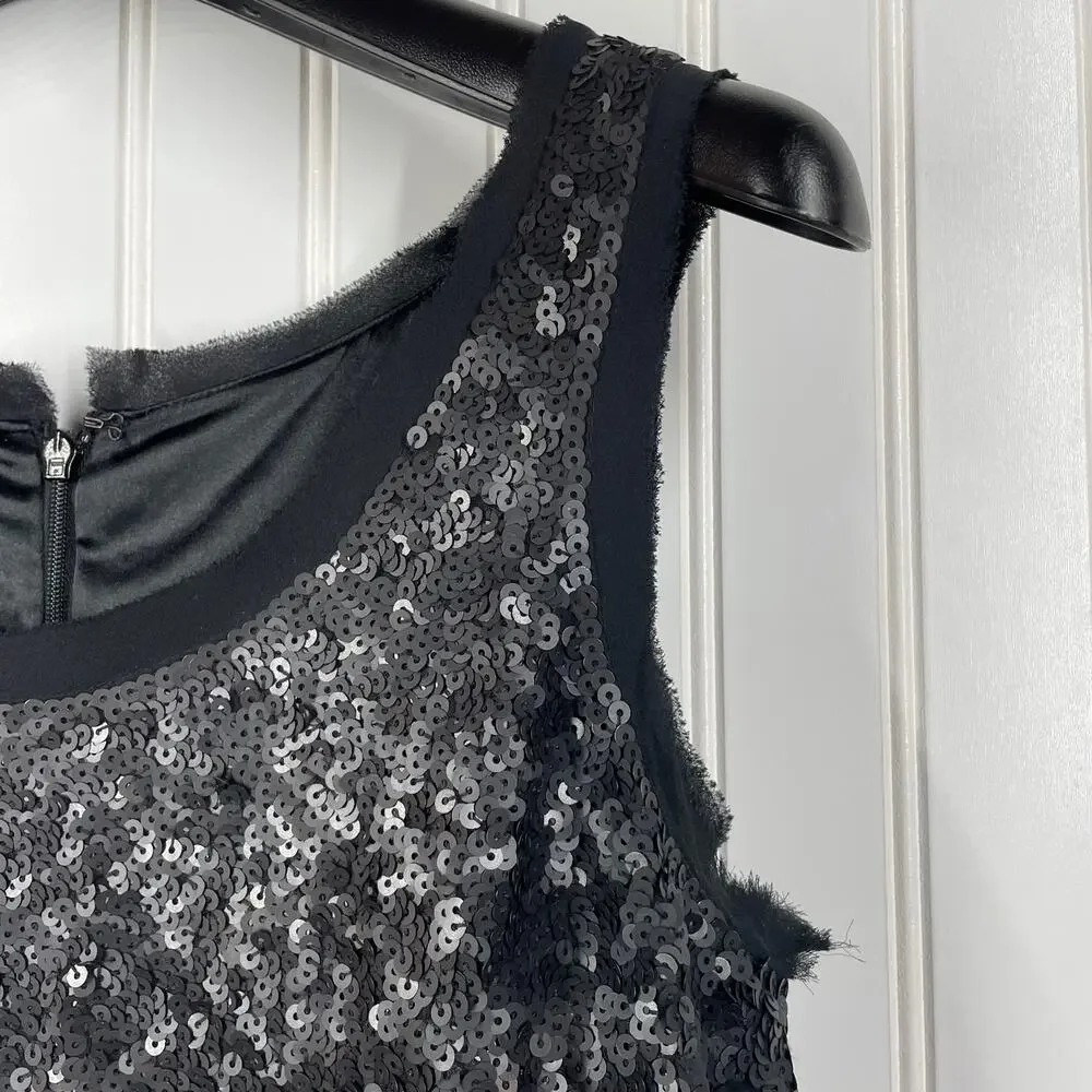 Talbots Women’s Black Sequin Cocktail Dress Back Zip Knee Length Size 4P - Picture 3 of 11